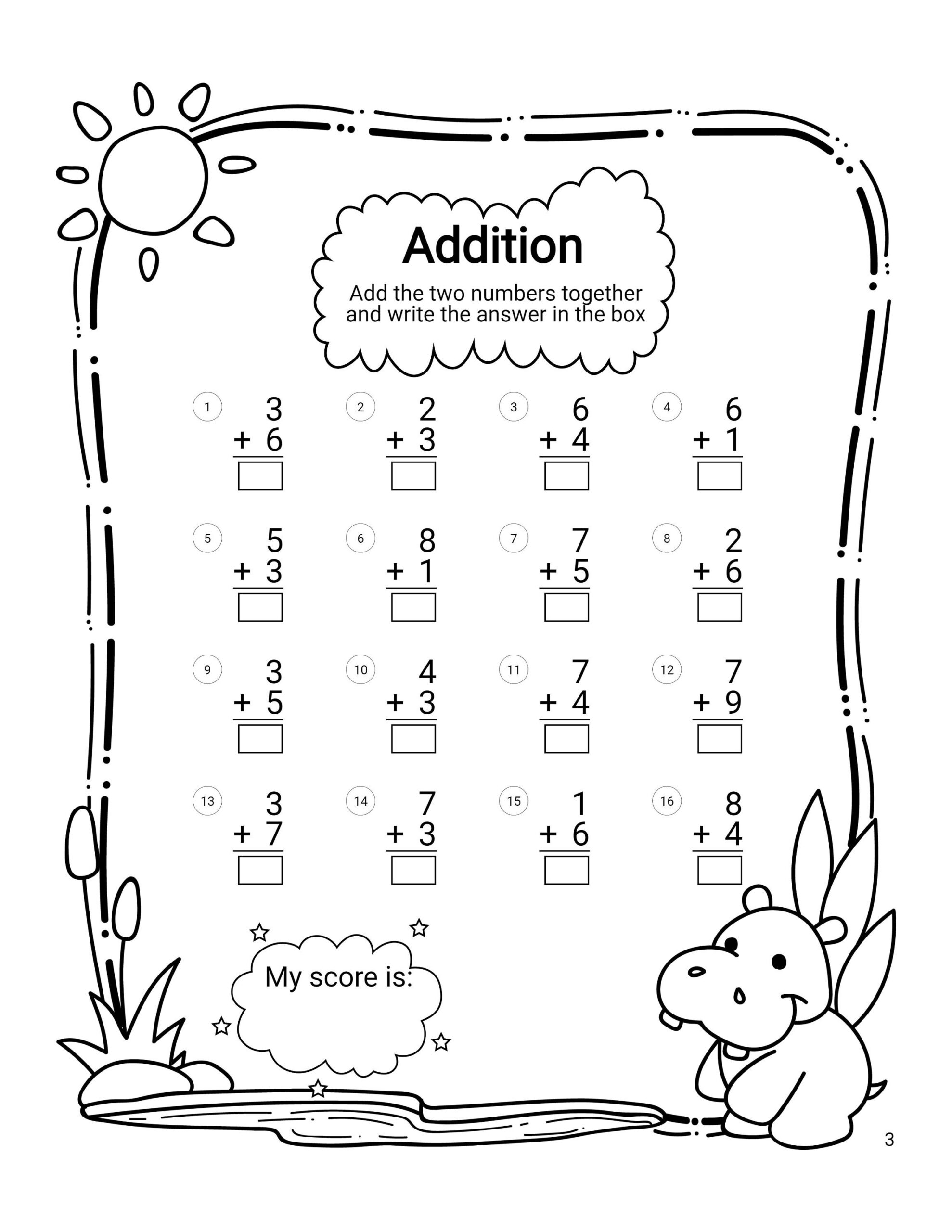 Kindergarten Worksheets Subtraction Addition