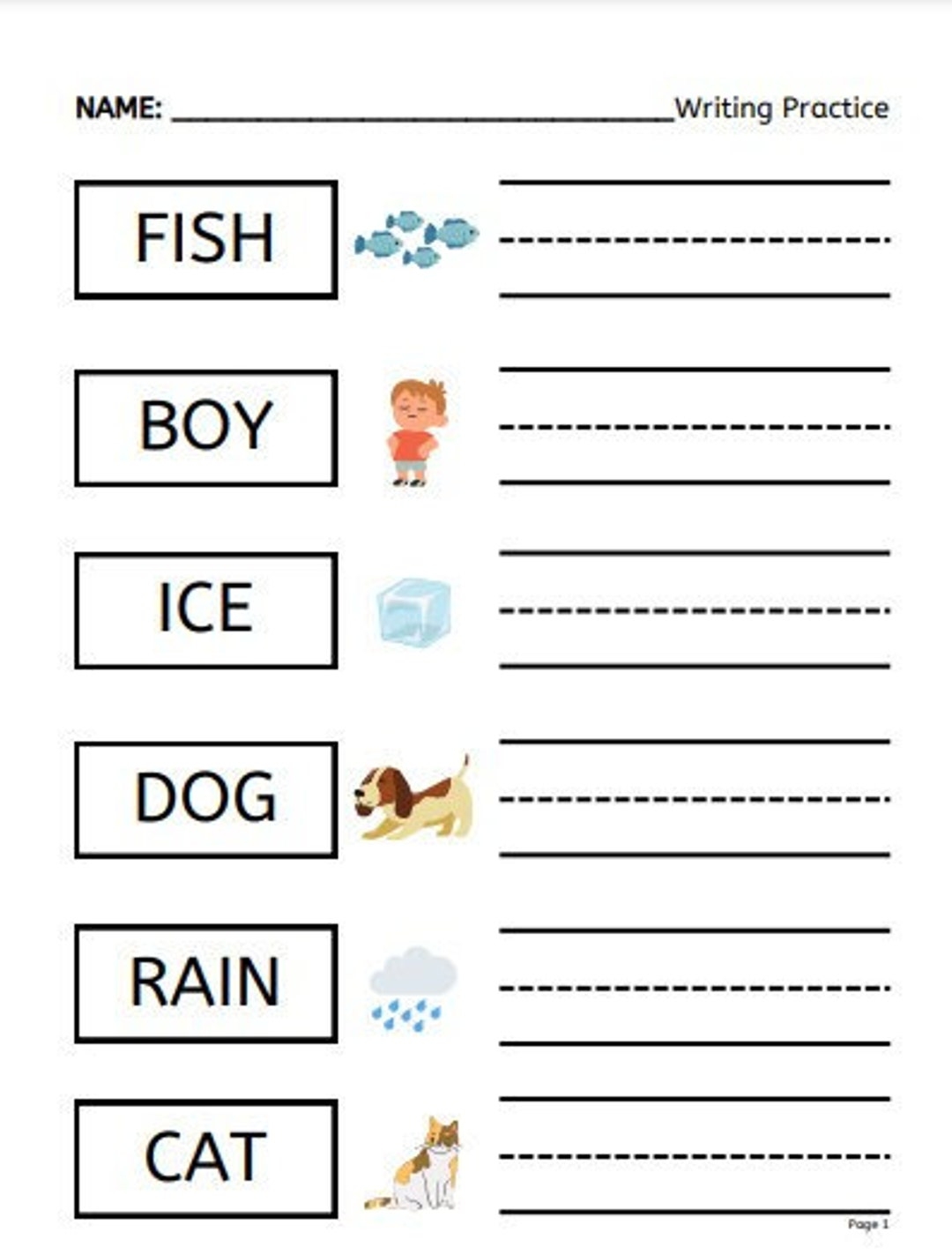 Kindergarten Writing Practice Worksheet Digital Print Etsy Kindergarten Writing Practice Worksheet Digital Print Etsy