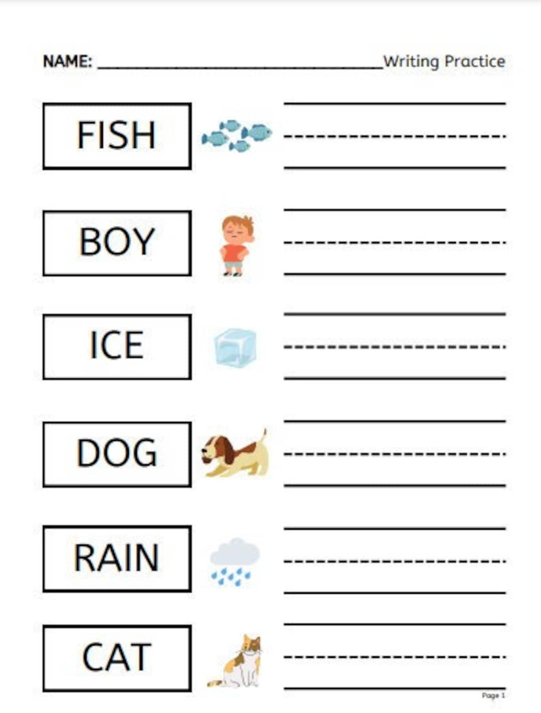 Kindergarten Writing Practice Worksheet Digital Print Etsy