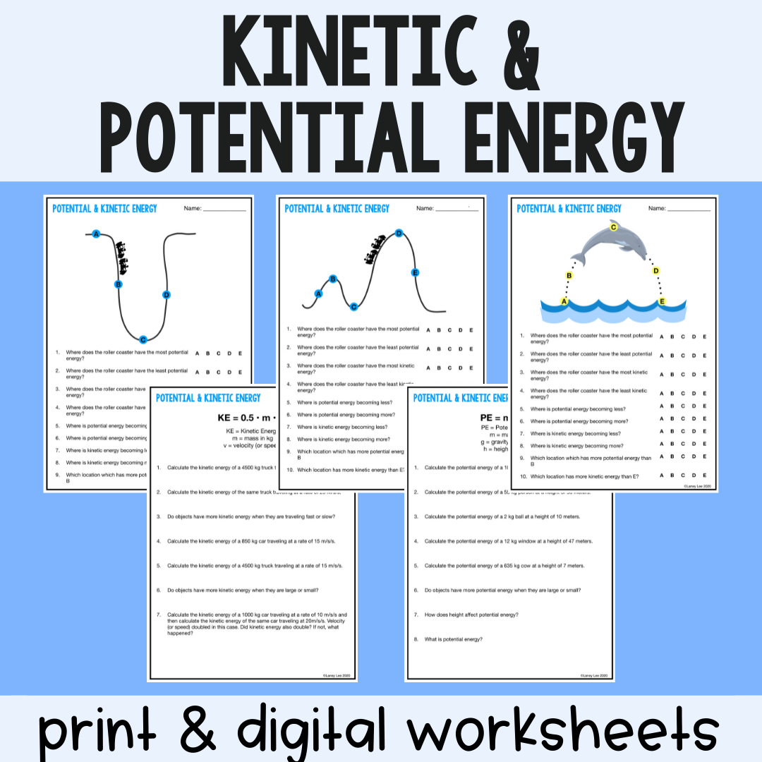 Kinetic And Potential Energy Practice Worksheets Digital Version 