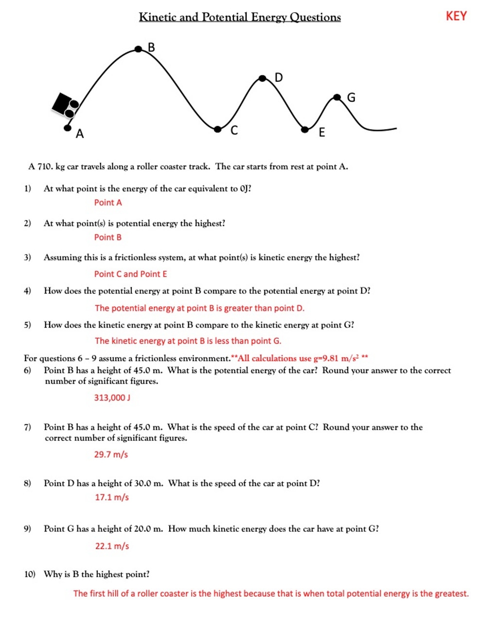 Kinetic And Potential Energy Questions Worksheets Library