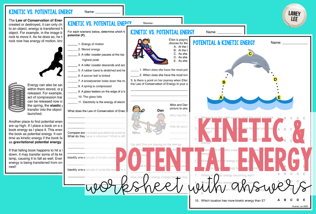 Kinetic And Potential Energy Worksheet With Answers Laney Lee 