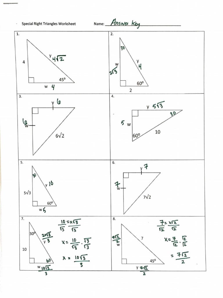 worksheet special right triangles