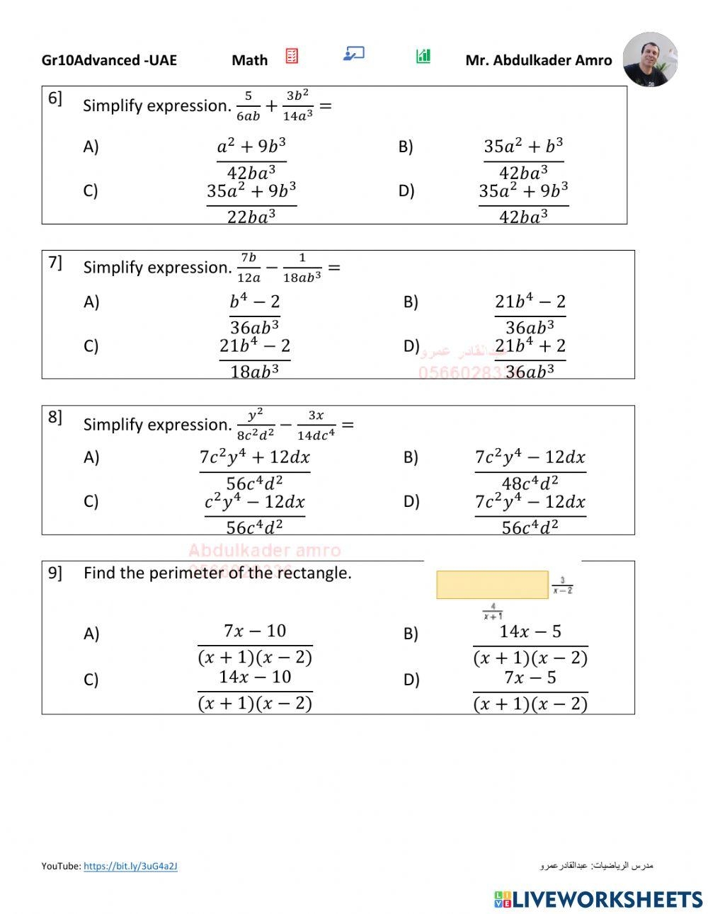 L9 2 Adding And Subtracting Rational Expressions Worksheet Live L9 2 Adding And Subtracting Rational Expressions Worksheet Live