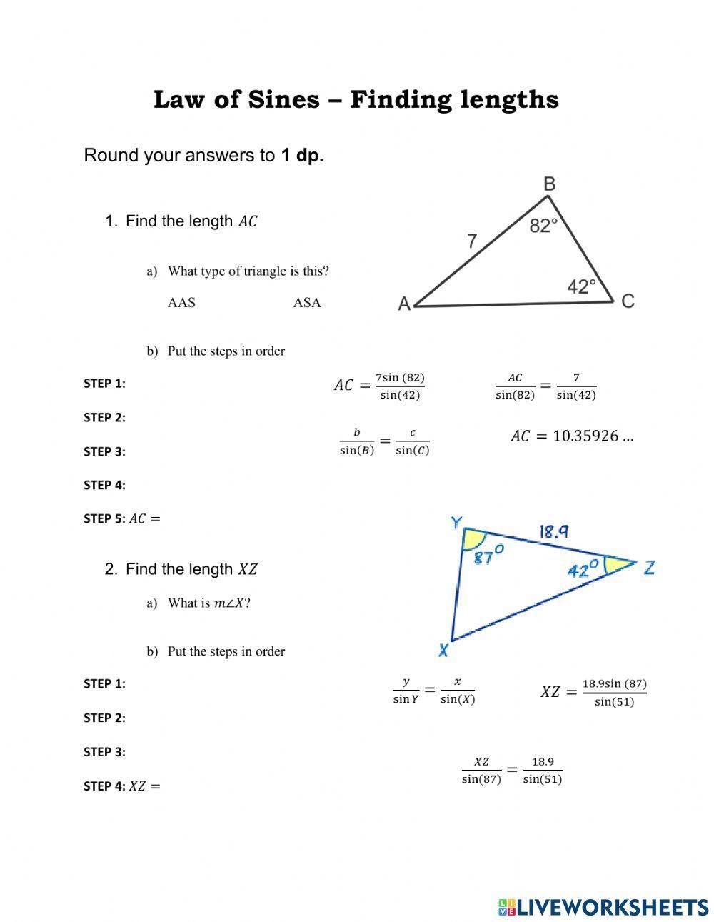 Law Of Cosine To Figure Area Of A Triangle Worksheets Library
