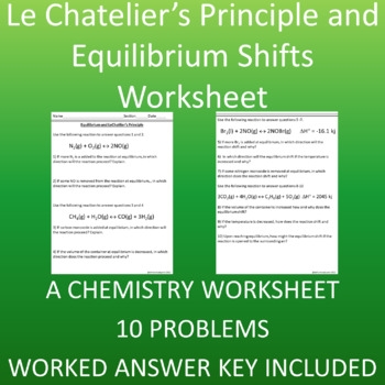 Le Chatelier 39 s Principle And Equilibrium Shifts Chemistry Worksheet
