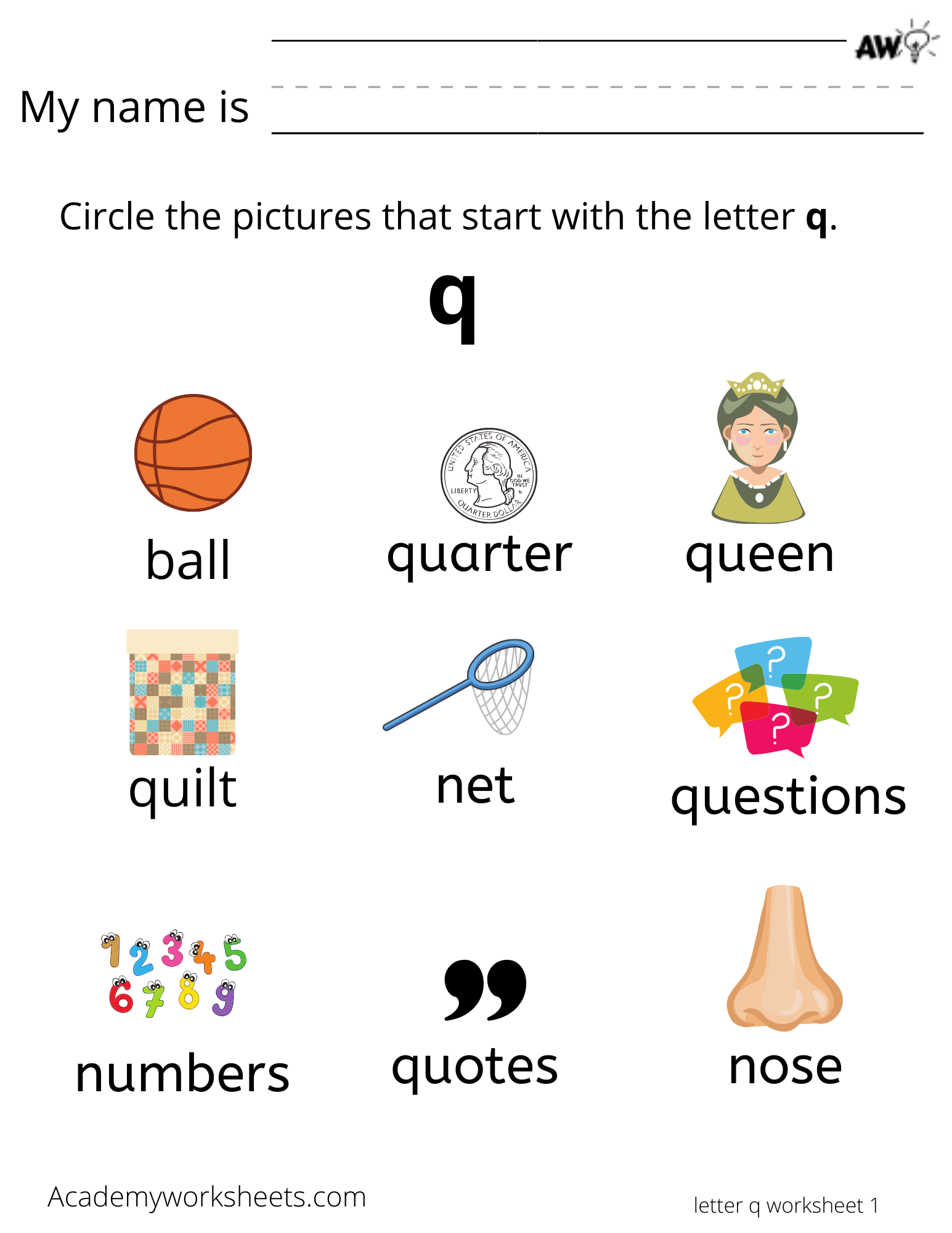 Learn The Letter Q Q Learning The Alphabet Academy Worksheets
