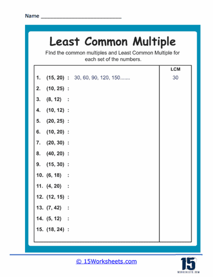 worksheets for least common multiple