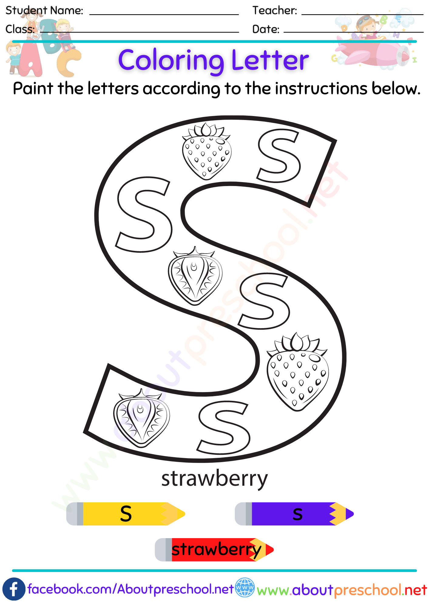 Letter Coloring Pages S About Preschool