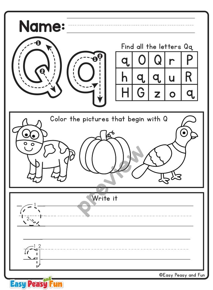 Letter Q Worksheets For Preschool And Kindergarten Easy Peasy And Fun