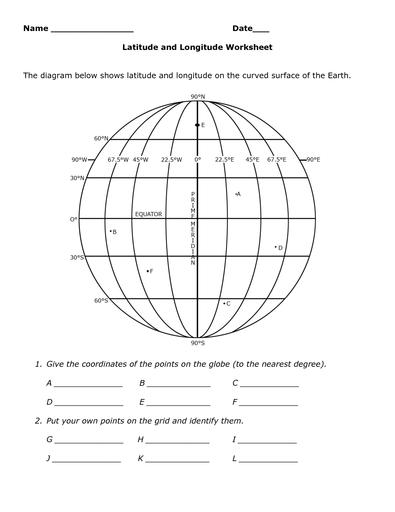 Lines Of Latitude And Longitude Worksheets