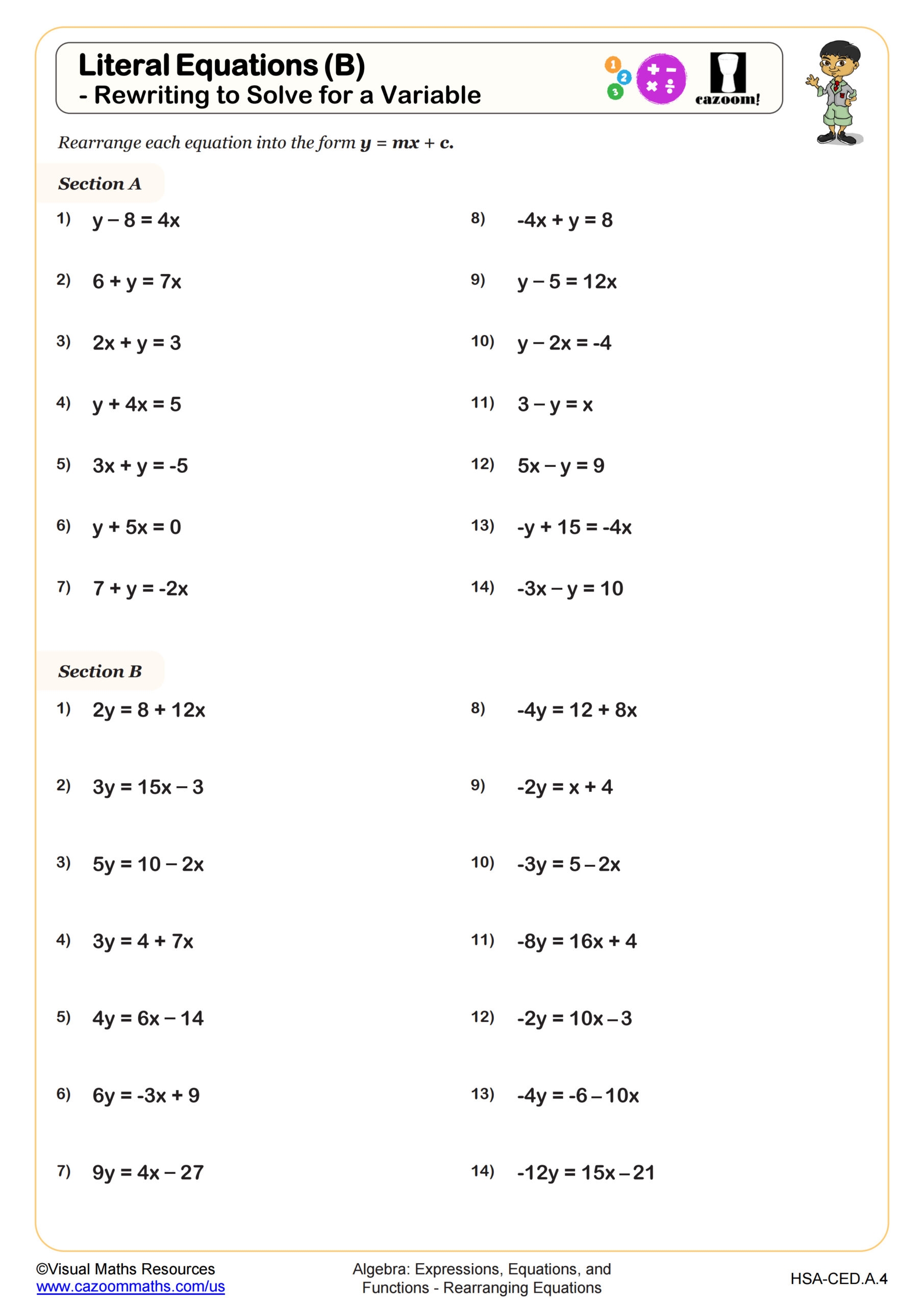 literal equations worksheet