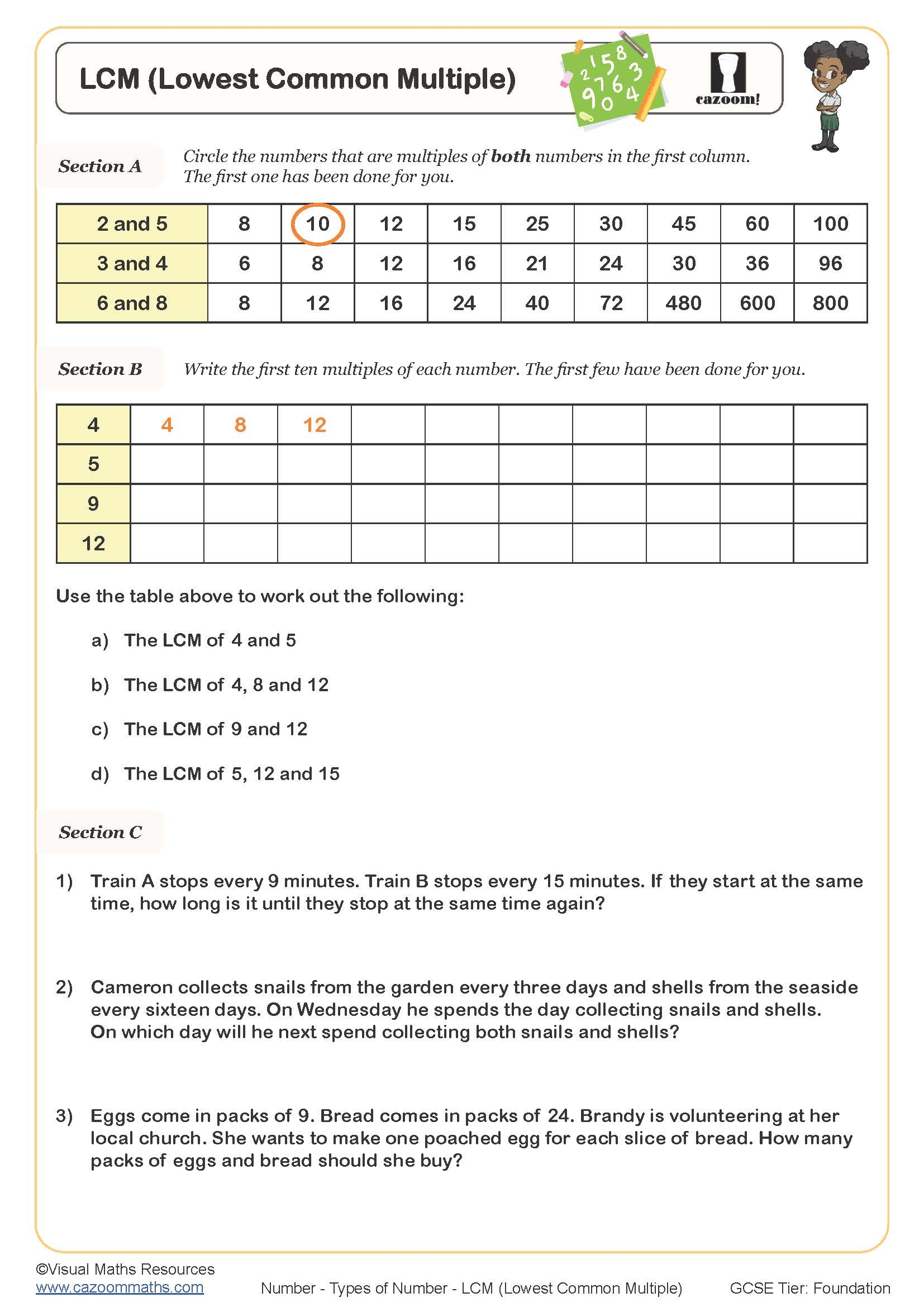 Lowest Common Multiple Worksheet Cazoom Maths Worksheets Worksheets Lowest Common Multiple Worksheet Cazoom Maths Worksheets Worksheets