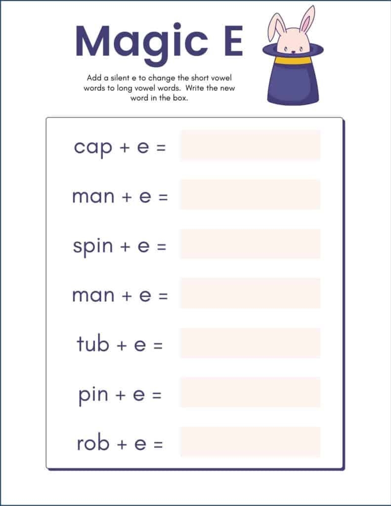 worksheet on magic e worksheet on magic e