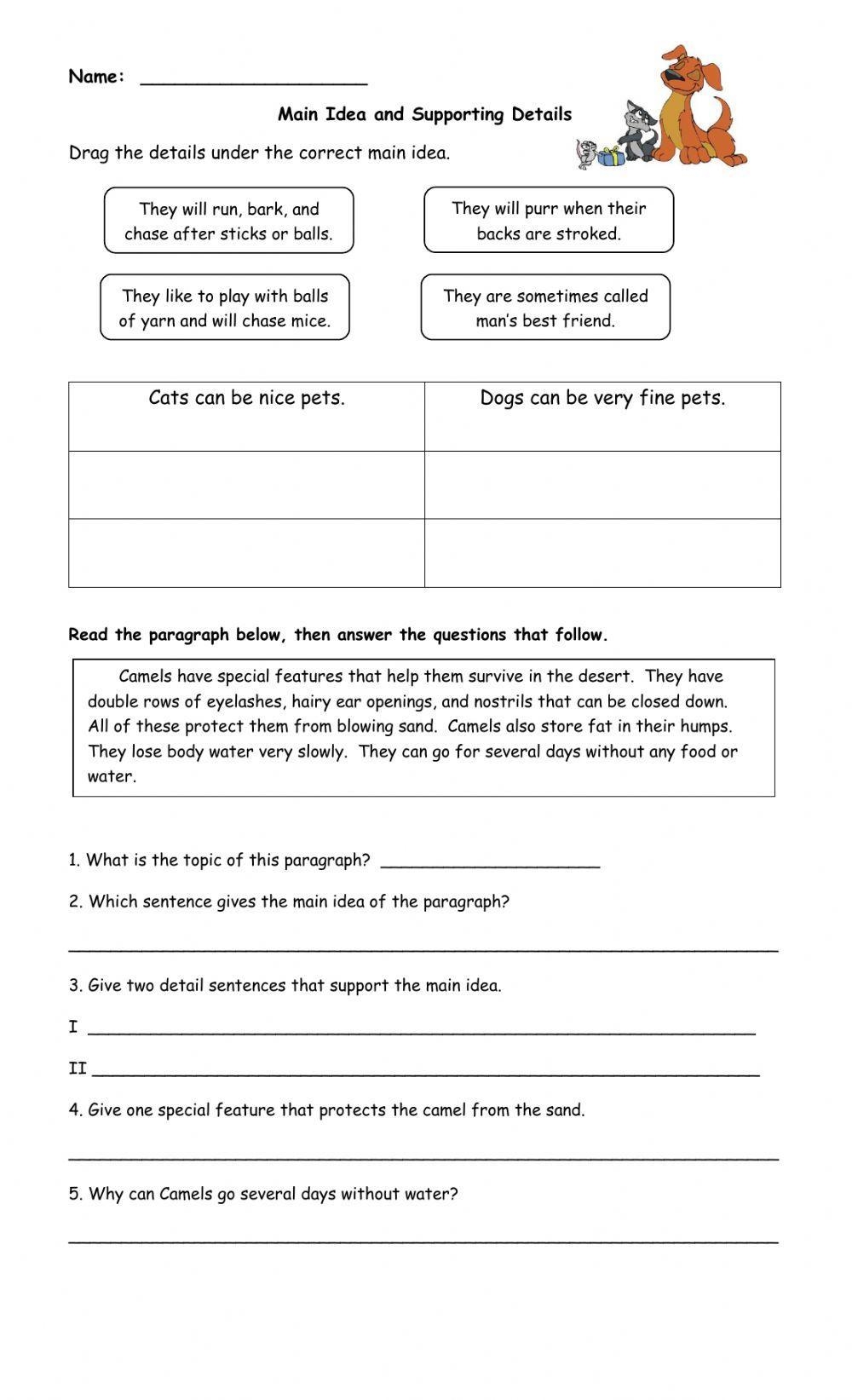 Main Idea Supporting Details Worksheets K5 Learning Worksheets 