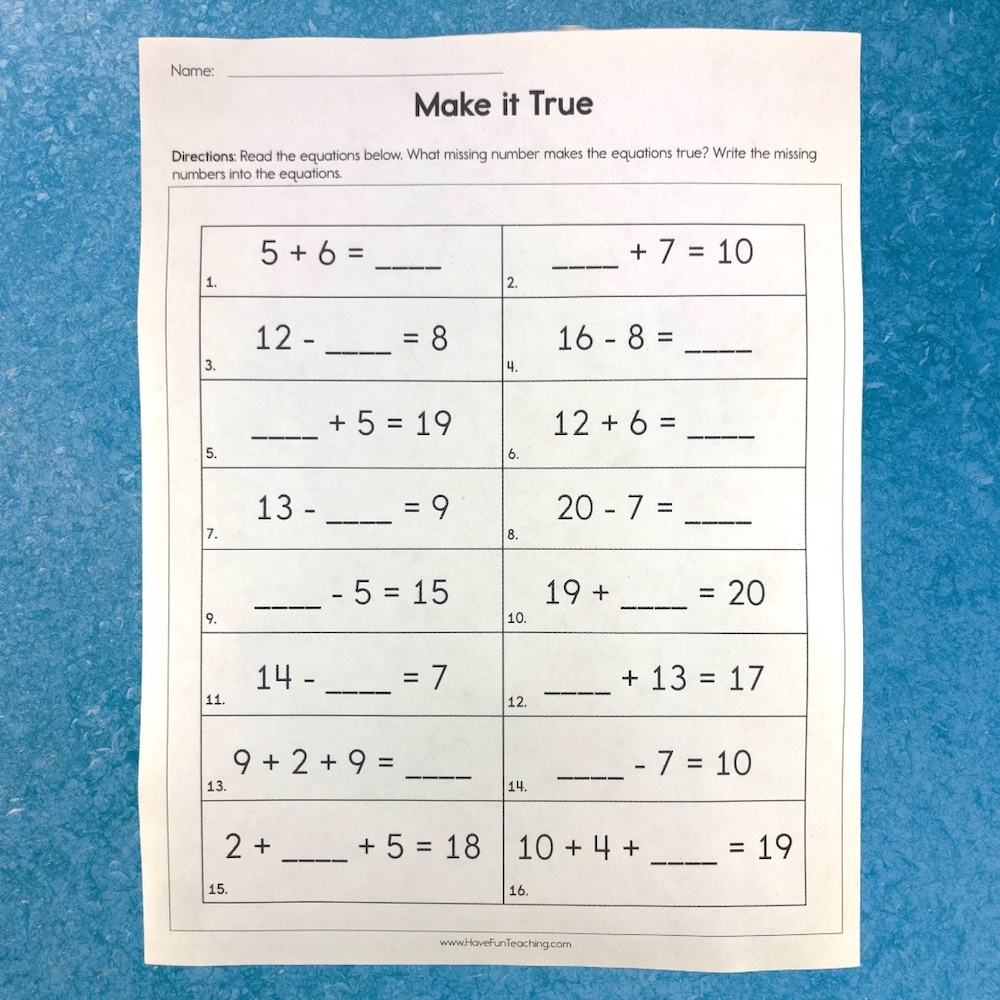 Make It True Missing Number Addition Subtraction Worksheet Have Fun Make It True Missing Number Addition Subtraction Worksheet Have Fun