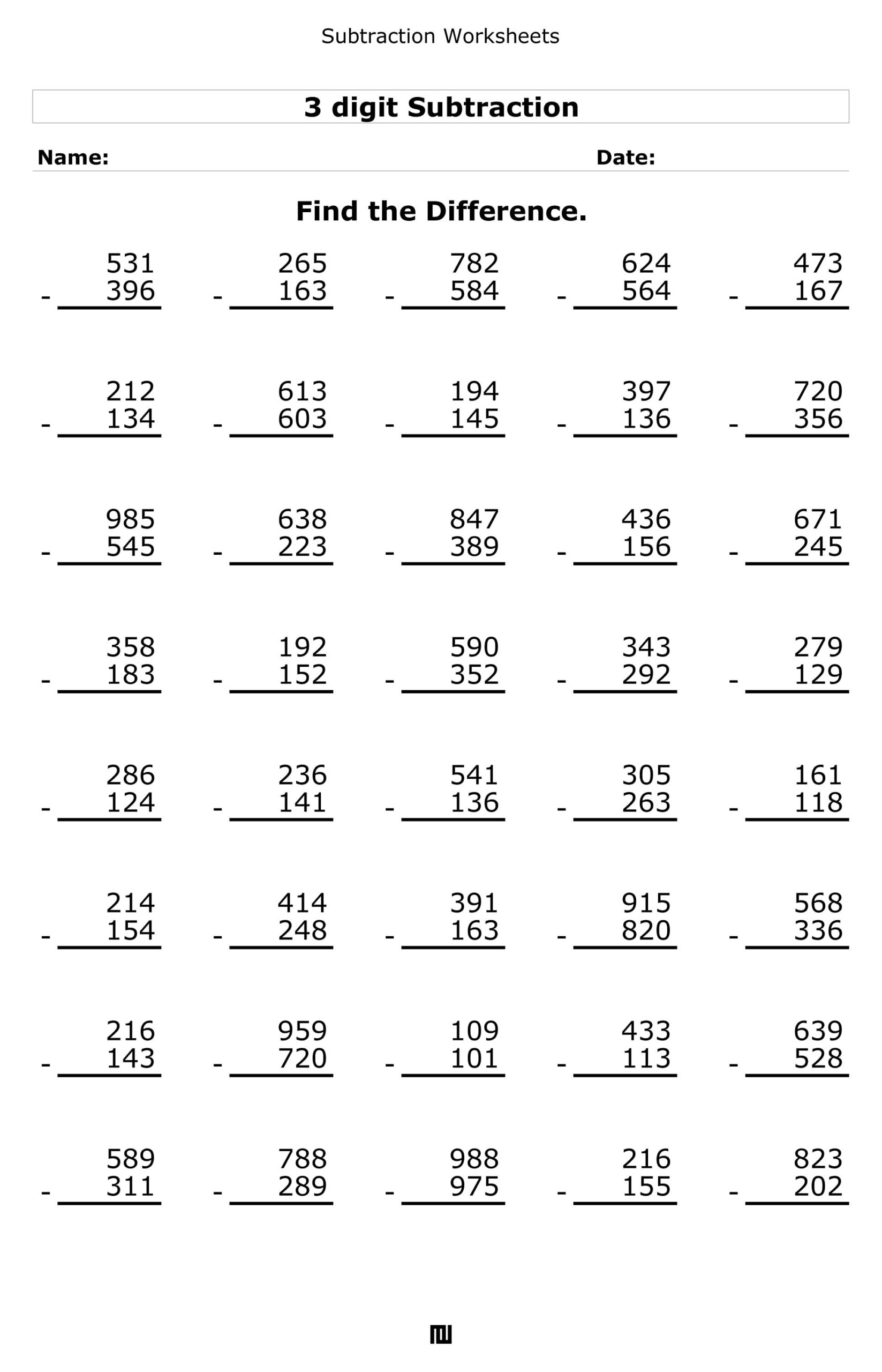 three digit subtraction with regrouping worksheets