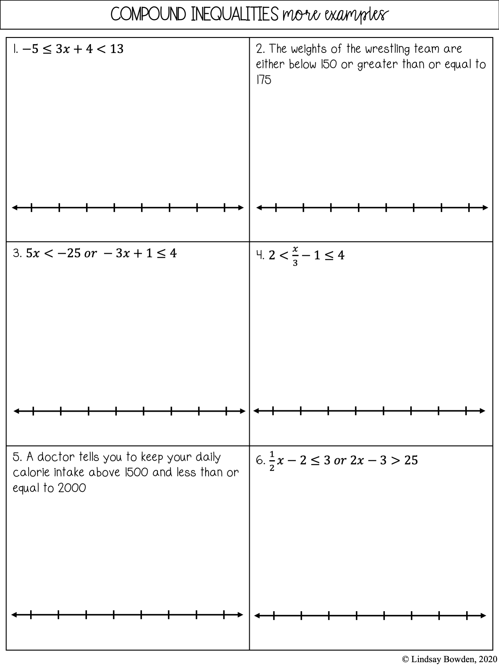 compound inequalities worksheet