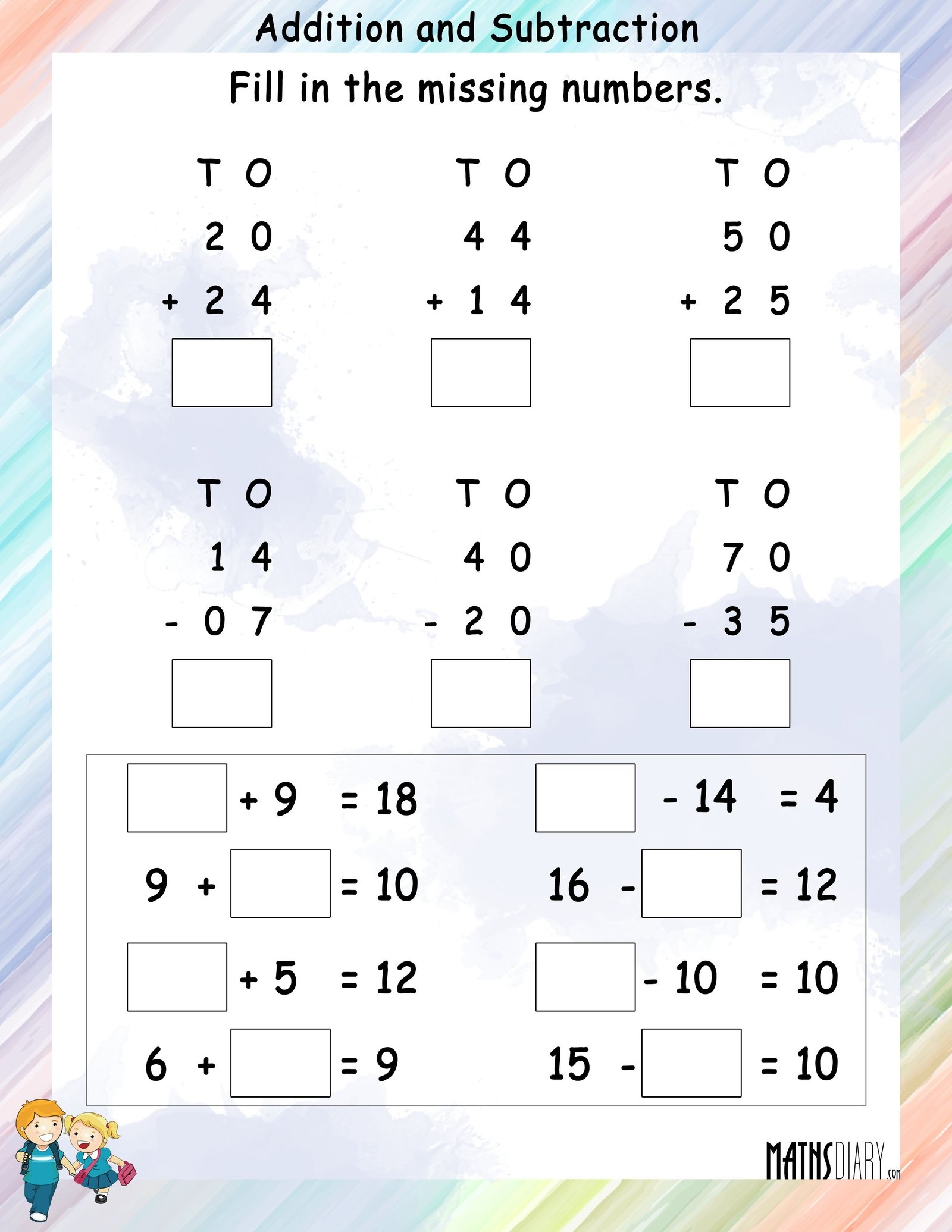 math addition and subtraction worksheets