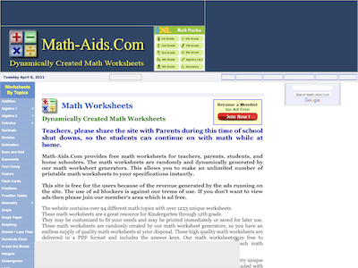 Math Aids Worksheets Library