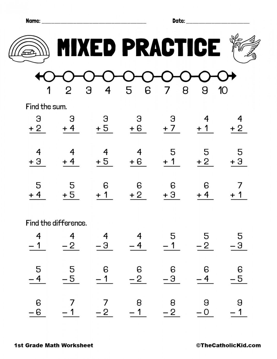 Math Worksheet 1st Grade Printable PDF Template