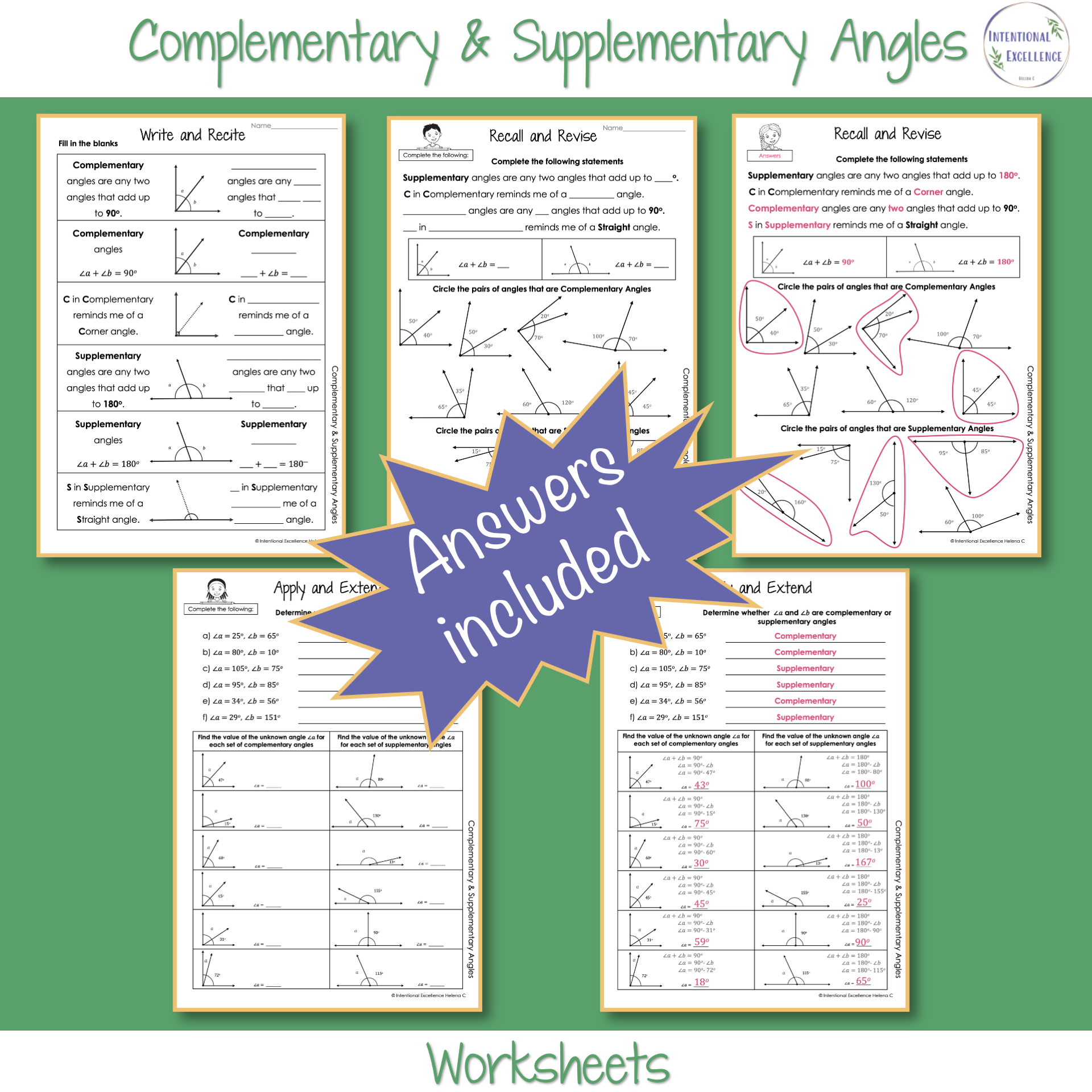 Math Worksheets Complementary Angles Complementary Supplementary 