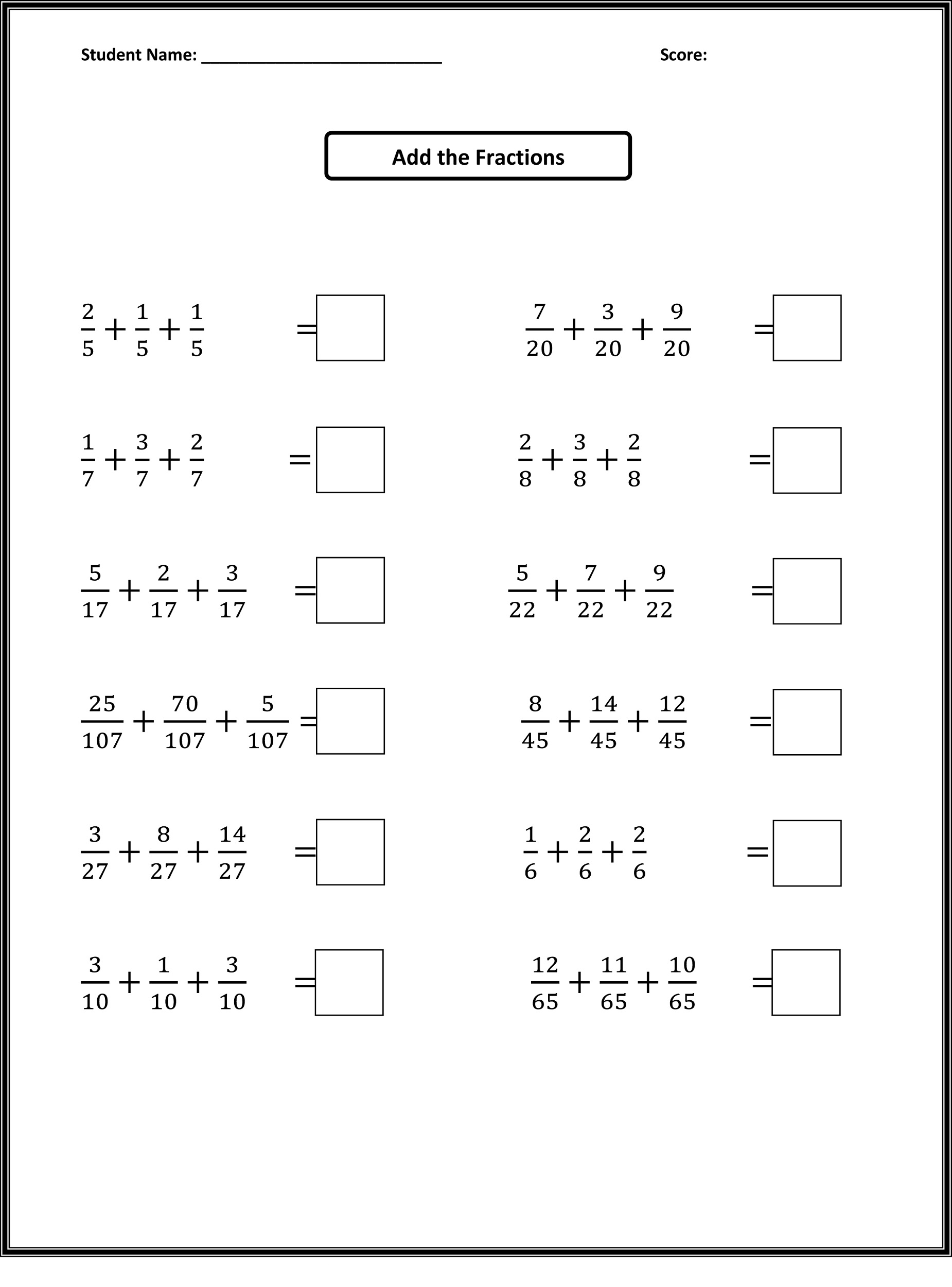 4 grade math worksheets