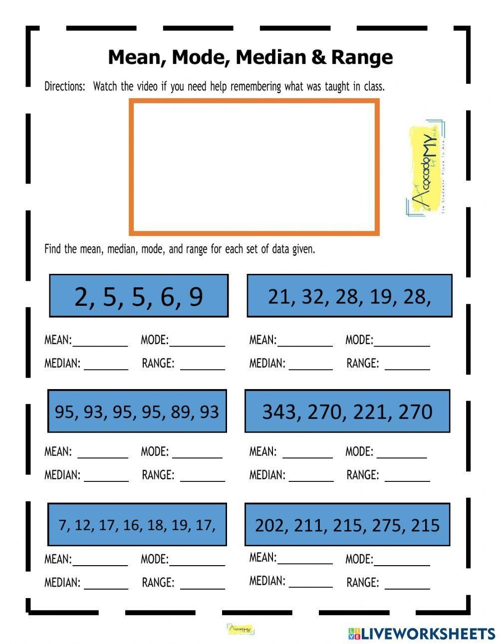 Mean Median Mode And Range Worksheet Worksheets Library