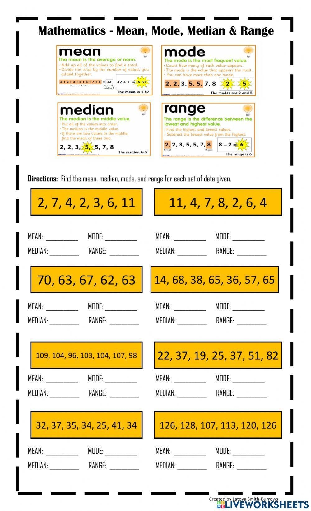 Mean Median Mode And Range Worksheets Worksheets Library