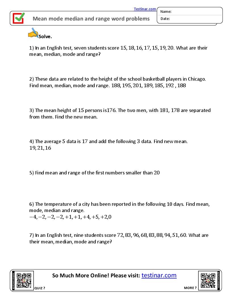 mean median and mode worksheets