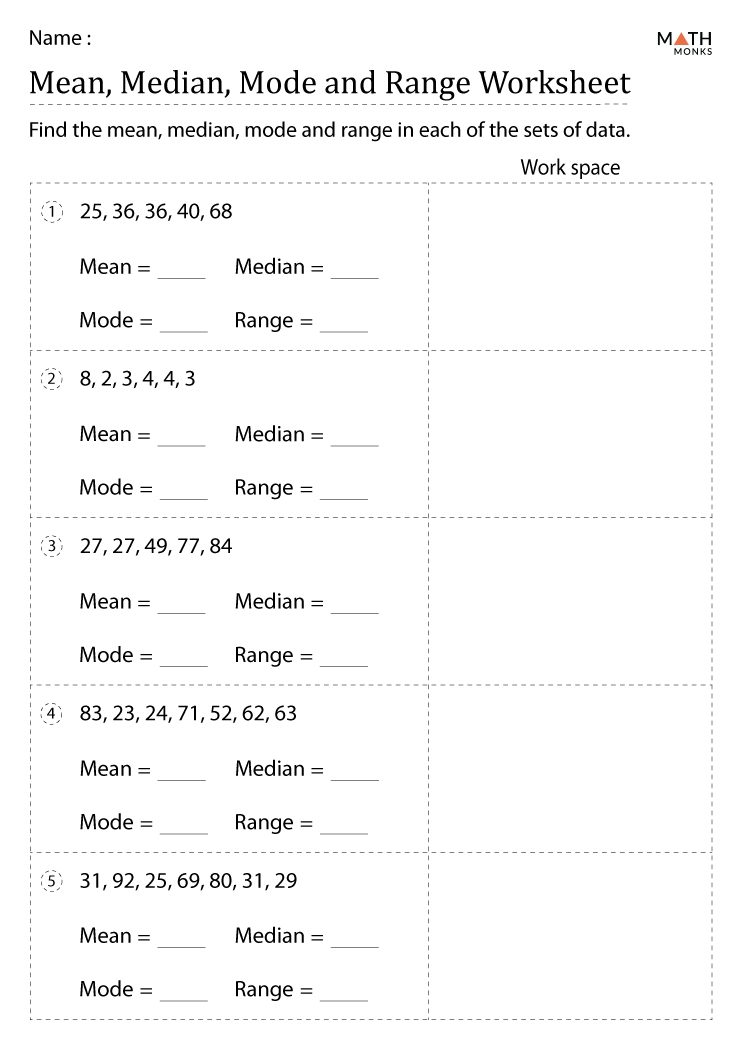 mean mode range and median worksheets