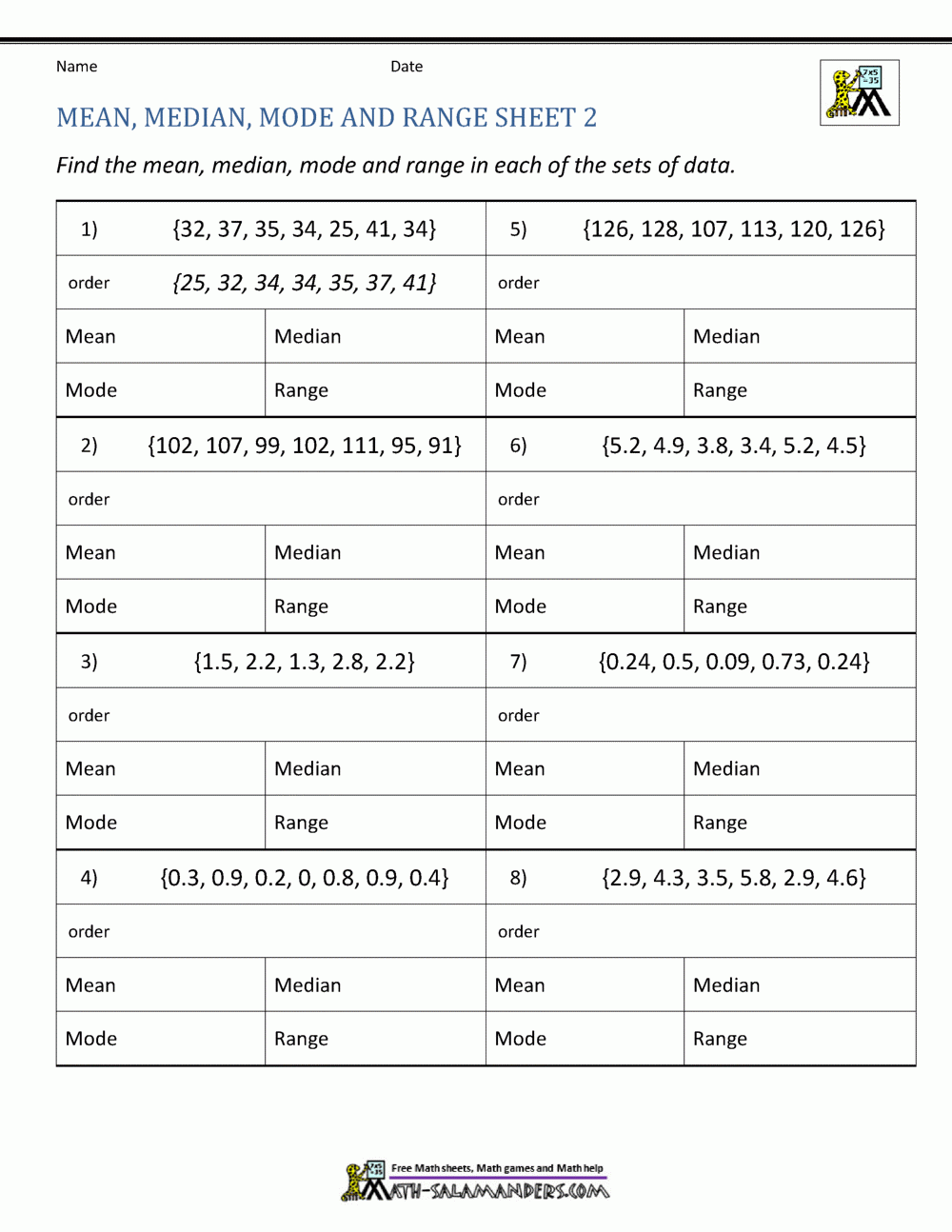 mean median mode range worksheet mean median mode range worksheet