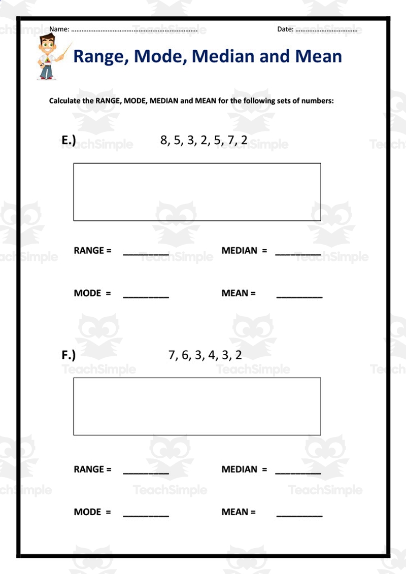 Mean Range Median Mode Worksheets