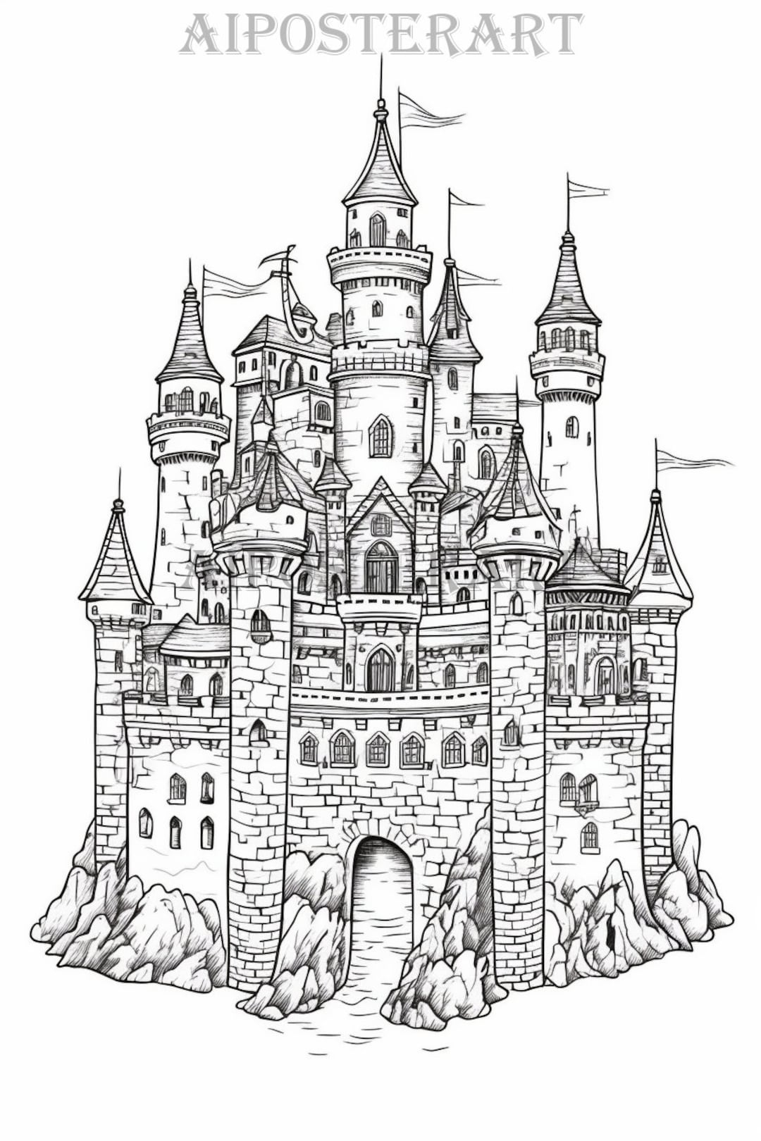 Medieval Castle Coloring Page For Kids Adults Printable Castle 