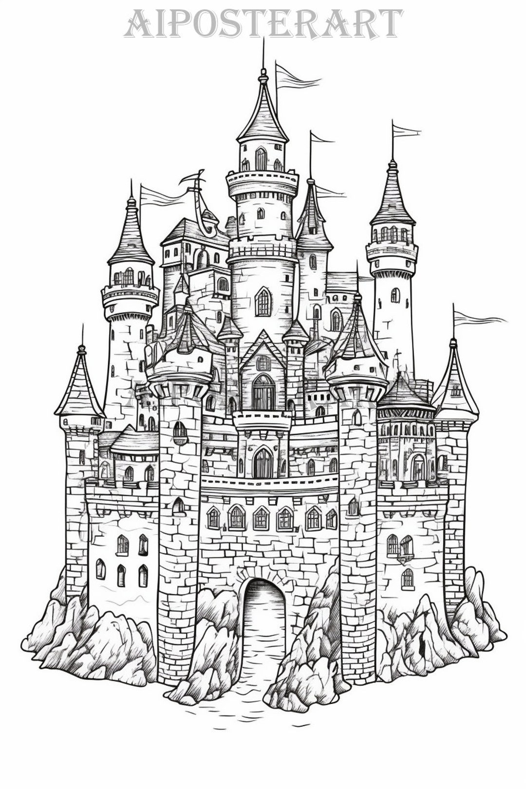 Medieval Castle Coloring Page For Kids Adults Printable Castle 