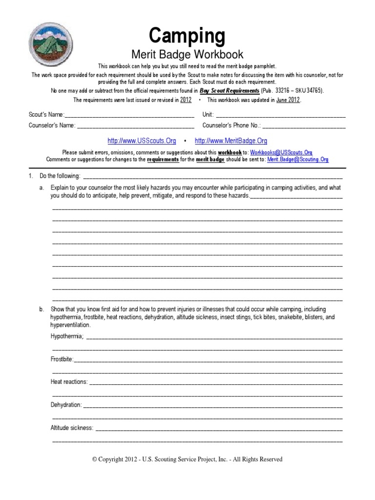 Merit Badge Worksheets Personal Fitness