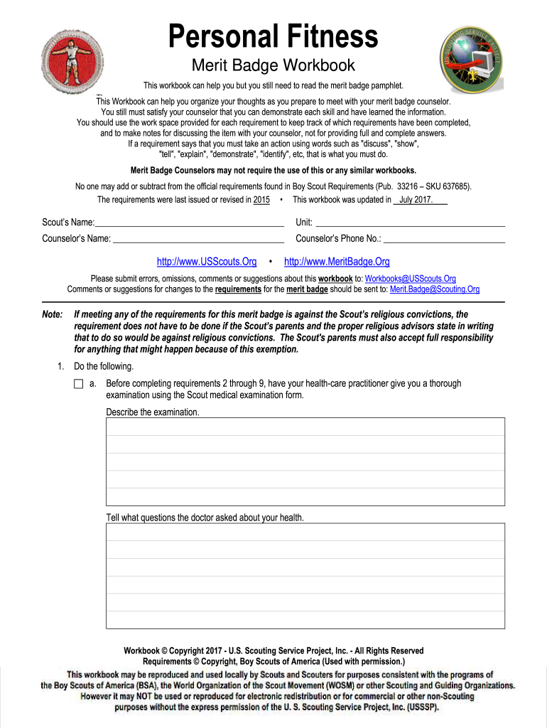Merit Badge Worksheets Personal Fitness