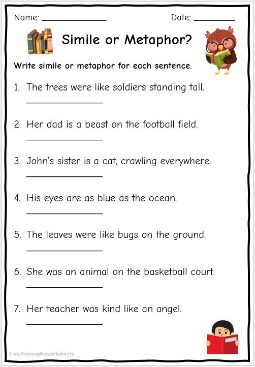 Metaphors And Similes Worksheet Simile And Metaphor Worksheets By