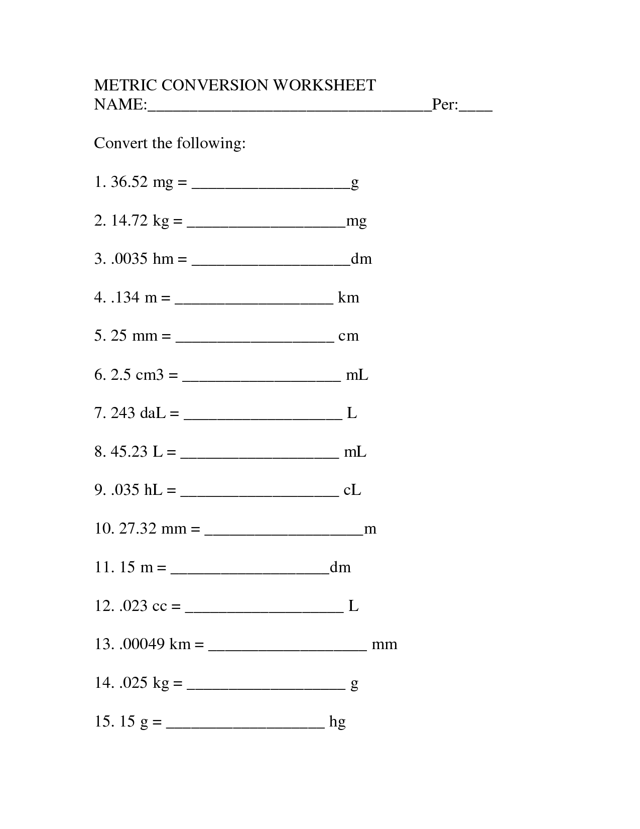 Metric Unit Conversion Worksheet Physical Science Metric System Metric Unit Conversion Worksheet Physical Science Metric System