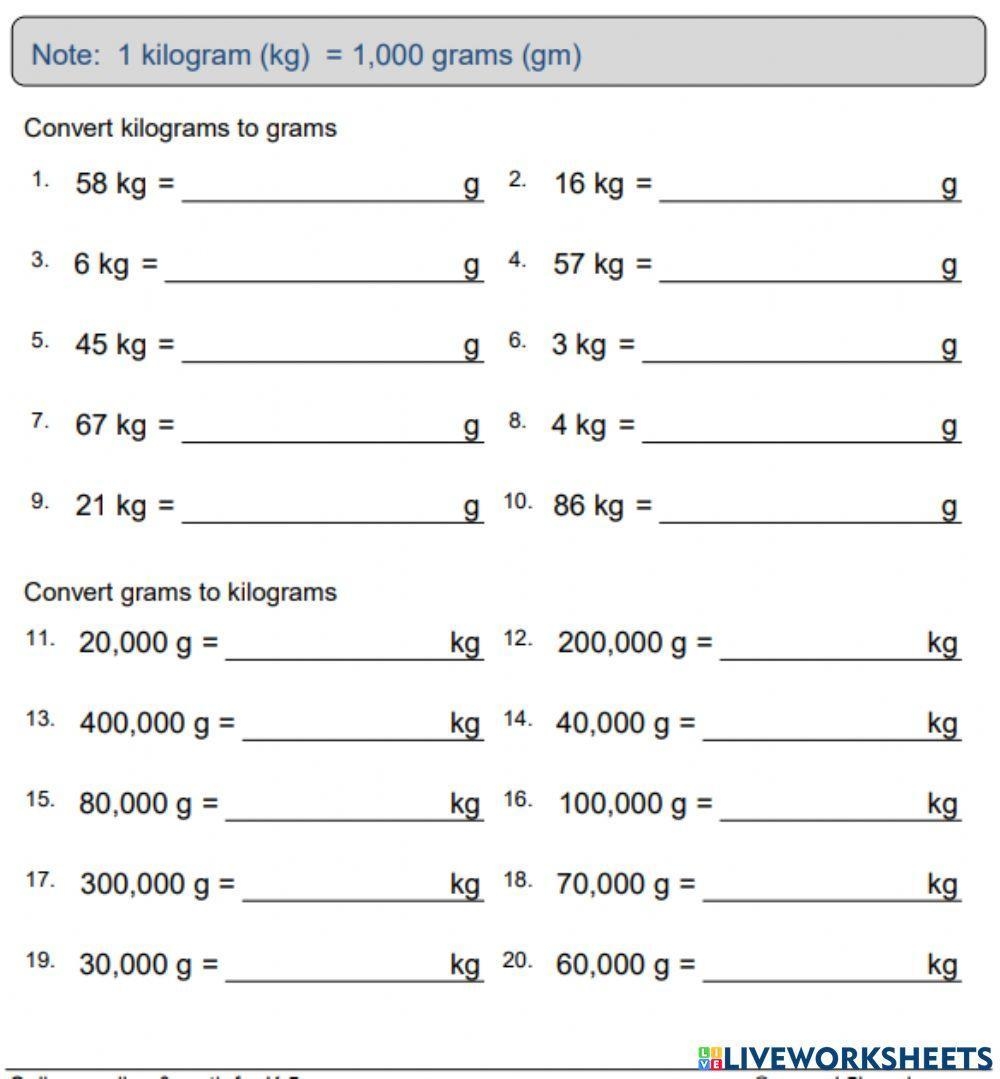 Metric Units Of Mass Kilograms Grams Interactive Worksheet Metric Units Of Mass Kilograms Grams Interactive Worksheet