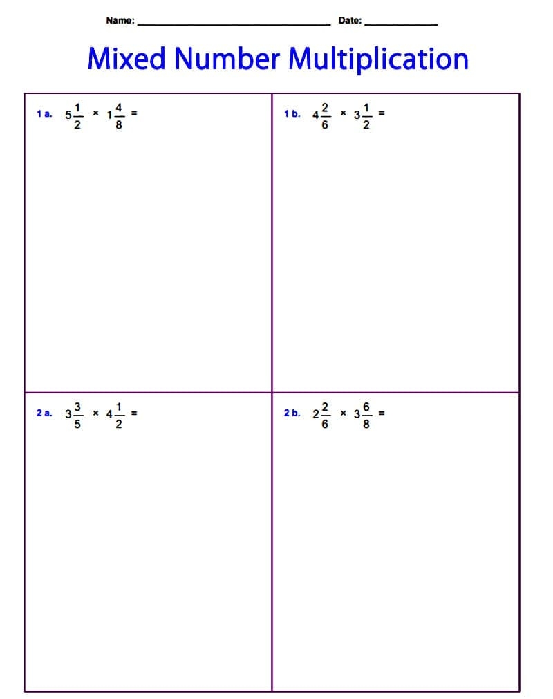 Mixed Number Multiplication Worksheet Pictures Download Print Now 
