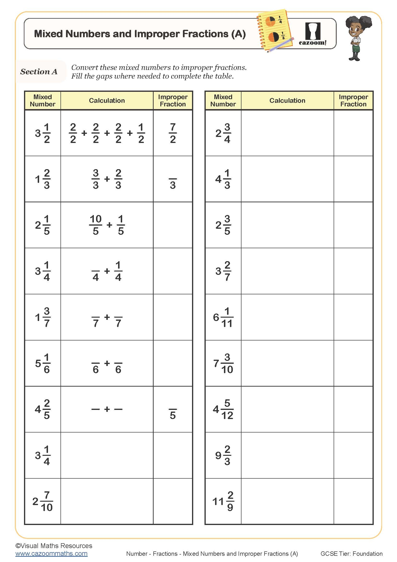 Mixed Numbers And Improper Fractions A Worksheet Printable Maths Mixed Numbers And Improper Fractions A Worksheet Printable Maths