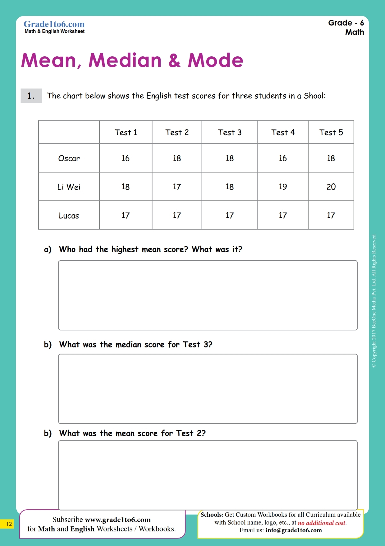 Mode Median Mean Worksheet