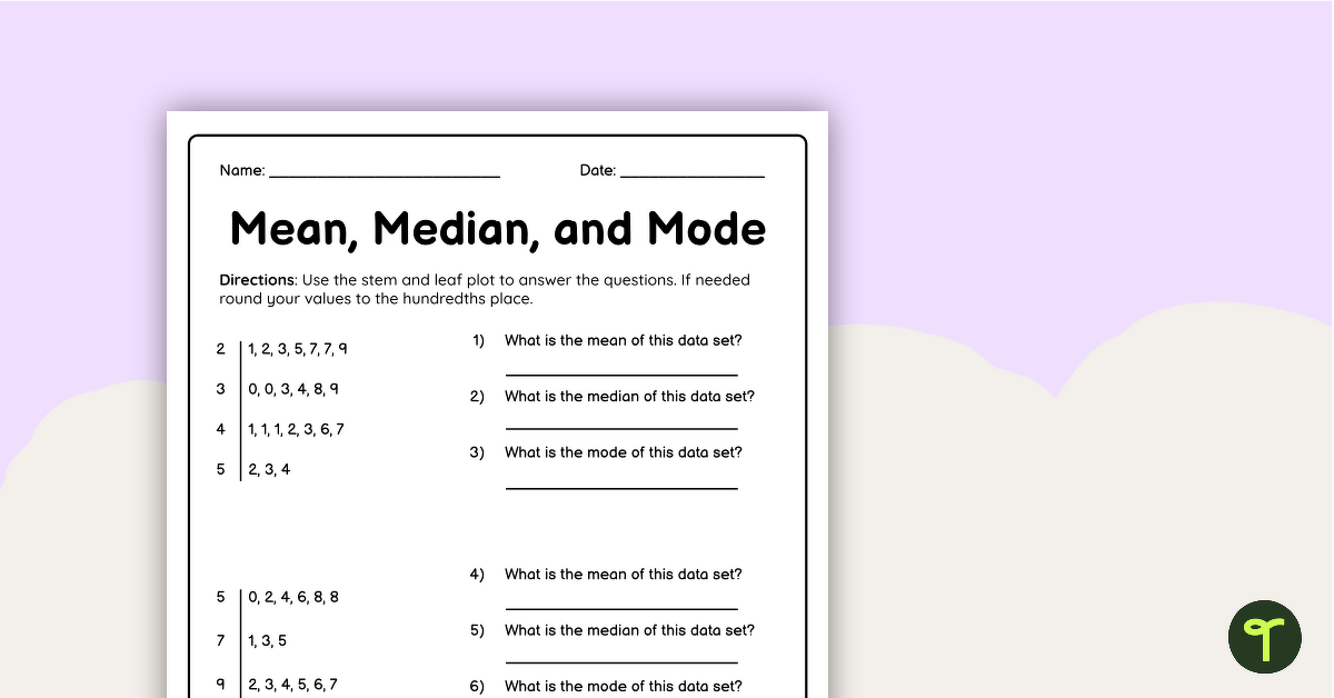 Mode Median Mean Worksheet