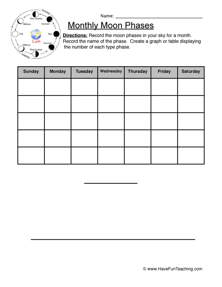 Monthly Moon Phases Worksheet By Teach Simple Monthly Moon Phases Worksheet By Teach Simple