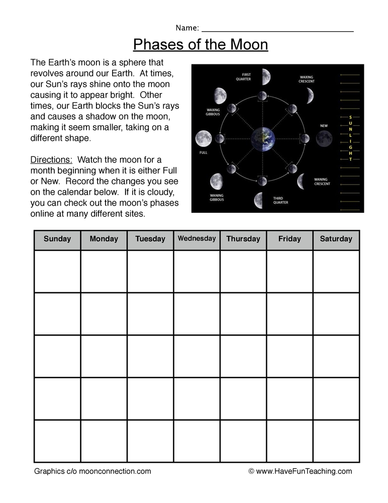 Moon Phases Calendar Worksheet By Teach Simple Moon Phases Calendar Worksheet By Teach Simple