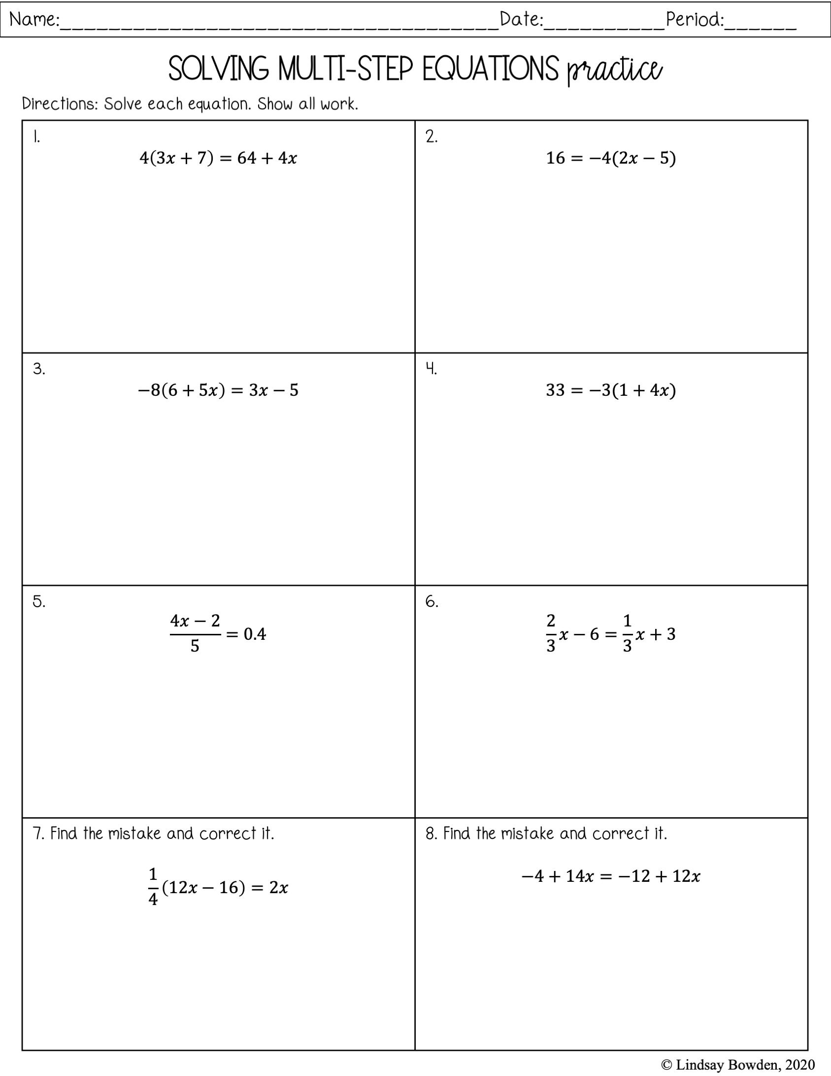 Multi Step Equation Notes And Worksheets Lindsay Bowden Worksheets Multi Step Equation Notes And Worksheets Lindsay Bowden Worksheets