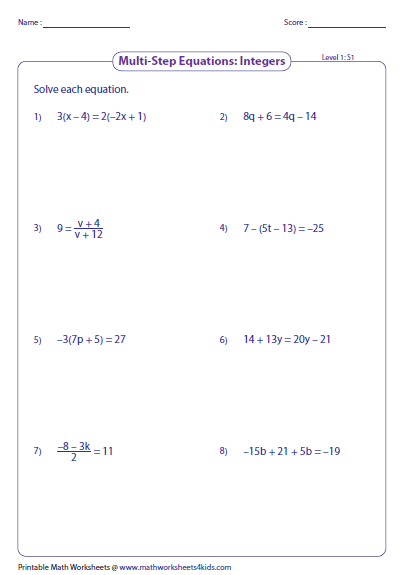 Multi Step Equation Worksheets Multi Step Equation Worksheets