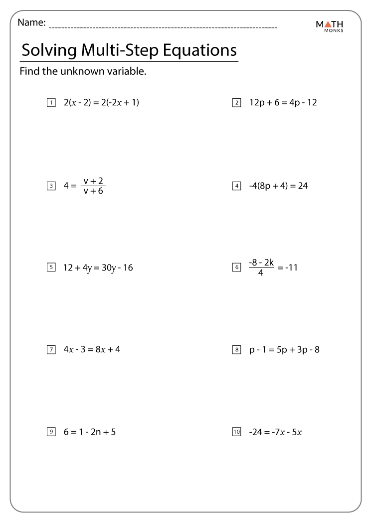 Multi Step Equations Worksheet With Answers
