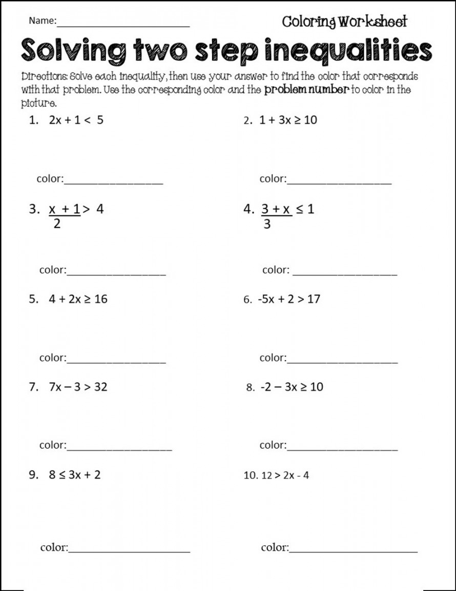 Multi Step Inequalities Worksheet Printable PDF Template